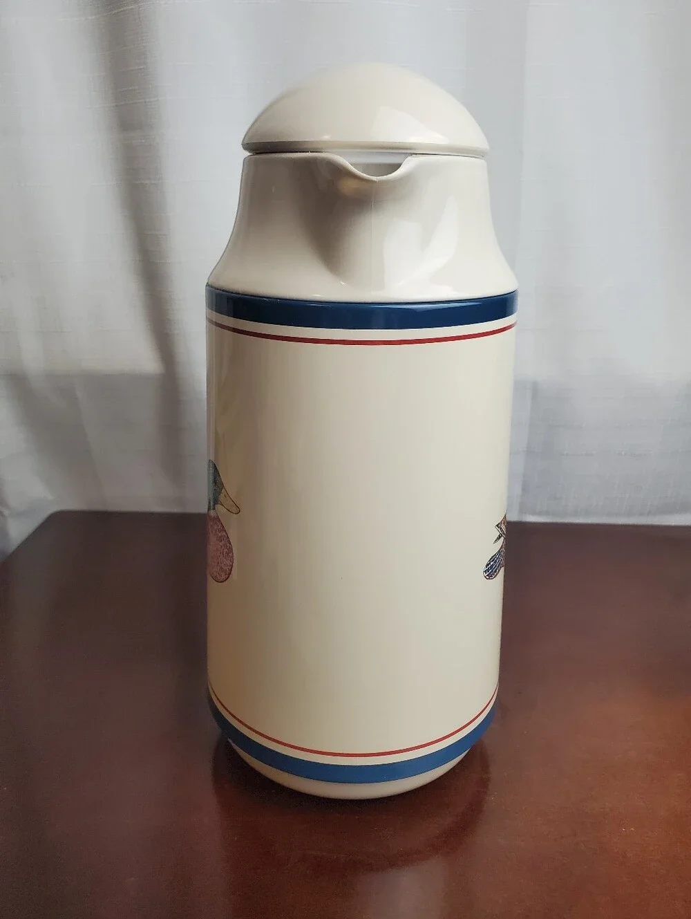 Corning Thermal Coffee Carafe White Blue Trim Duck Mallard Design Vintage 1 QT